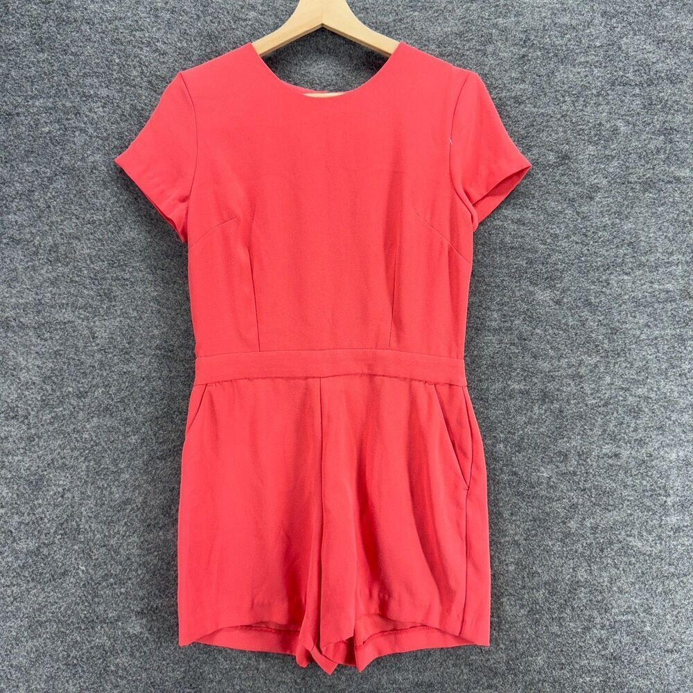 Banana Republic Jumpsuit Women 4 Pink Crew Neck Short Sleeve Lined Hook & Eye